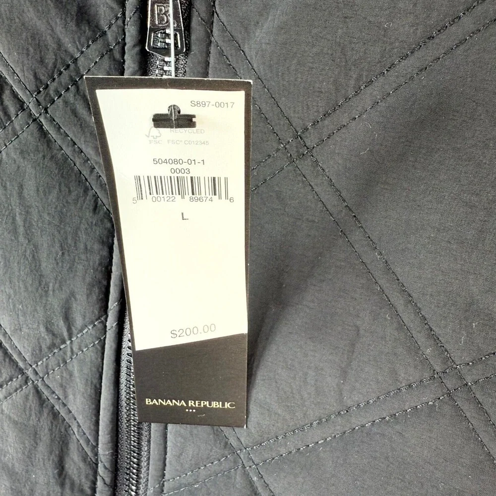 Banana Republic Quilted Jacket Mens Large Black Oversized Nylon Full Zip Pockets